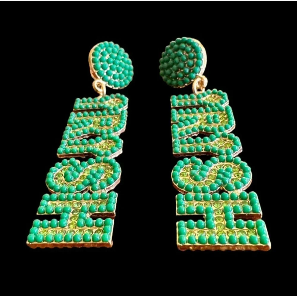 St Patrick's Day Earrings Irish Embellished Green Crystal Clovers Festiv… - Picture 6 of 11